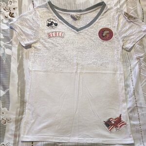 White and Gray Short Sleeve Tee with Textured V-Neck